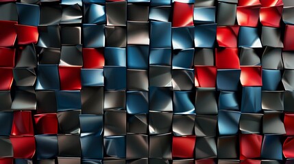 Obraz premium A vibrant abstract texture featuring interwoven glossy squares in red, blue, and black hues.
