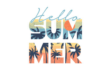 Fototapeta premium Hello Summer, Vintage Beach Sublimation T-Shirt Design