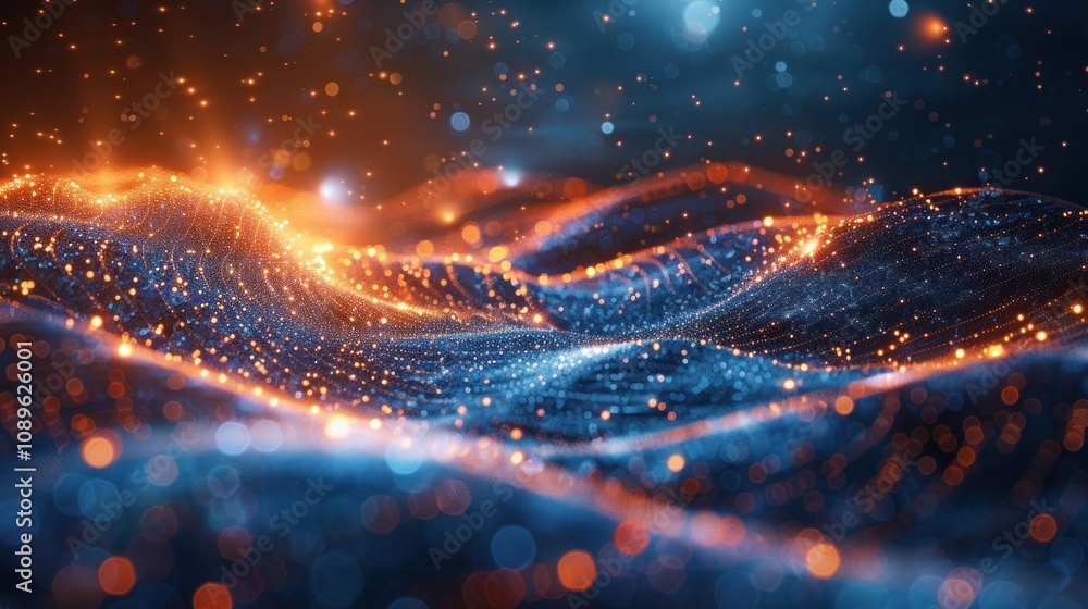 Aufkleber abstract blue and orange glowing wave pattern with bokeh.