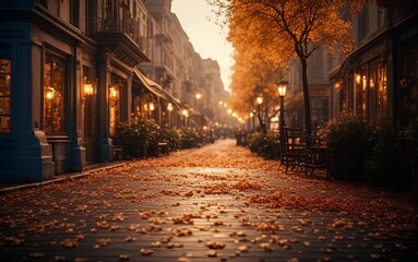 Serene Street in Morning Light - Embrace the Warmth and Calm of Autumn