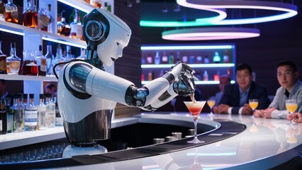 Robotic Bartender Serving Drinks in a Modern Bar