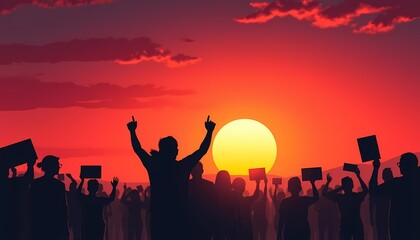 Silhouette Protest at Sunset
