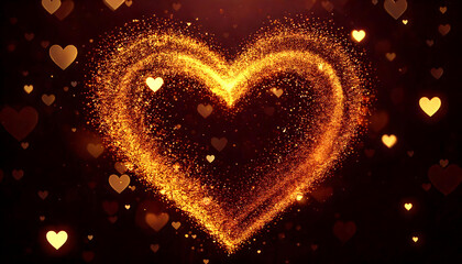 glowing heart shape made of sparkling particles against dark background, evoking love and warmth.  Sale promotion advertising for happy newyear, valentine