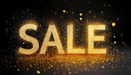 Bright golden SALE letters surrounded by sparkling particles create eye catching promotional display, perfect for attracting attention to discounts and offers