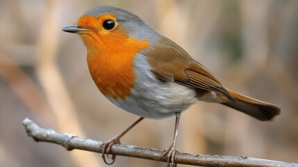 Fototapeta premium European Robin Perched On A Branch In Nature
