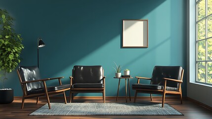 Beautiful Colored Mockup Bedroom Interior Blank Poster Decoration Art Background Image, generative AI