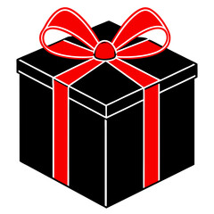 Sleek black gift box with a vibrant red bow on a white background