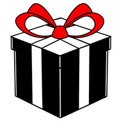 Sleek black gift box with a vibrant red bow on a white background