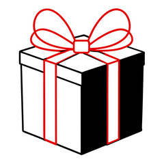 Sleek black gift box with a vibrant red bow on a white background