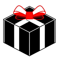 Sleek black gift box with a vibrant red bow on a white background