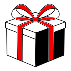 Sleek black gift box with a vibrant red bow on a white background