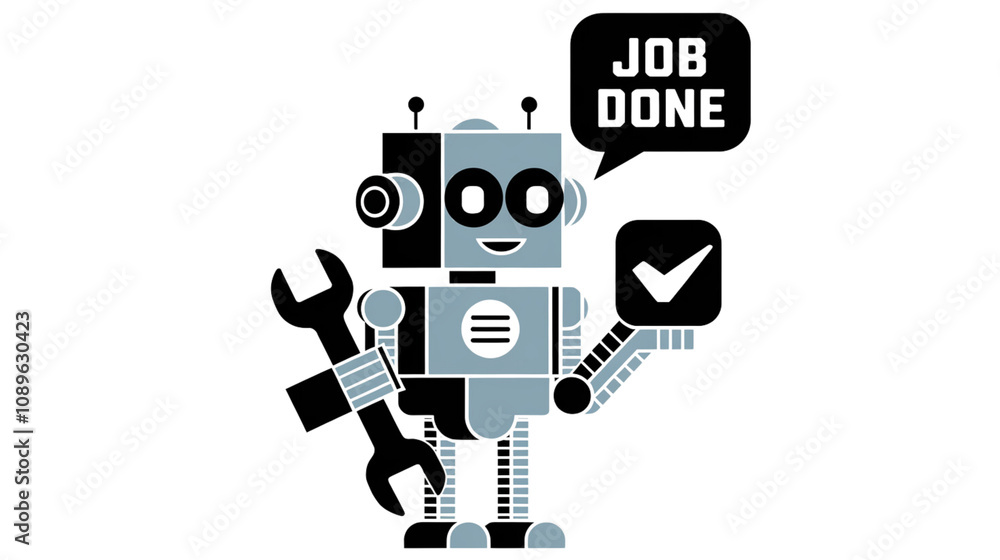 Aufkleber Robot completing tasks office setting graphic design digital environment front view automation concept