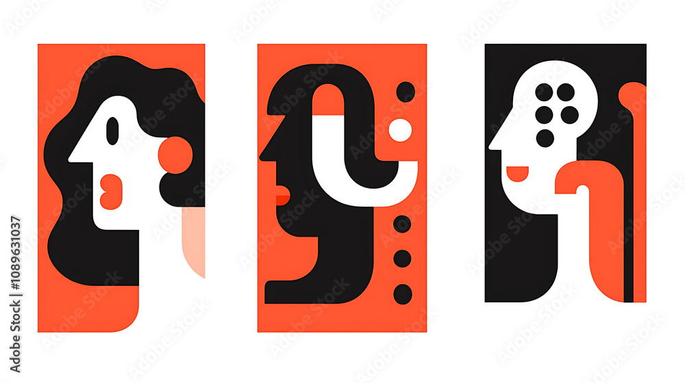 Aufkleber artistic portraits of diverse faces creative studio graphic design colorful environment abstract vie
