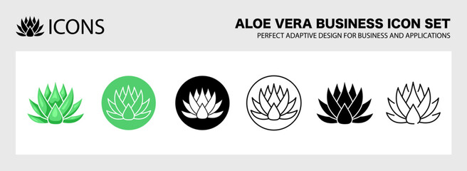 Aloe Vera Branding Icons, Minimalist Line Art and Silhouette in Circle, Adaptive Design for Business