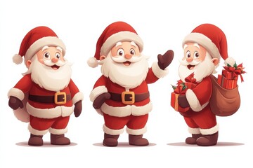 Festive illustration of Santa Claus showcasing joyful expressions and holiday spirit with gifts and a cheerful demeanor. Generative AI