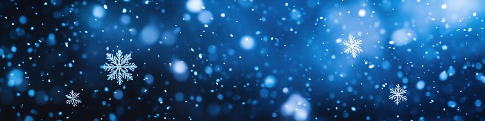 Snowflakes falling in a magical blue winter background