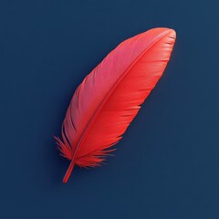 Vivid Red Feather Against a Deep Blue Background