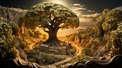 Naklejka premium A fantasy tree growing out of the ground