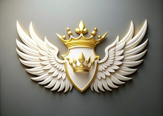 Refined emblem in white and gold, featuring a crown and wings, ideal for upscale branding and design endeavors that convey sophistication and luxury.
