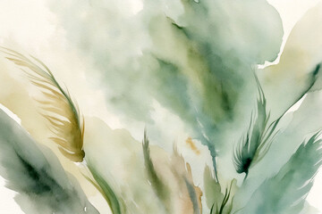 Soft and flowing watercolor abstraction in green and beige tones for modern decor