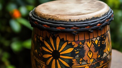 This close-up highlights the intricate craftsmanship of a vibrant traditional Argentine drum