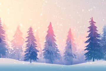 Fototapeta premium Abstract glowing snow-covered trees on a serene winter gradient
