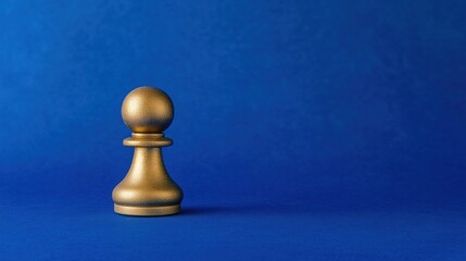 A golden chess pawn piece isolated on a vibrant blue background.