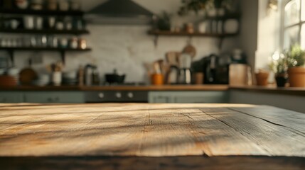 Obraz premium A cozy and minimalist kitchen interior with sunlight streaming.