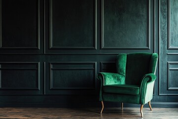 Green Chair Against Black Wall