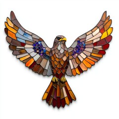 Stunning Stained Glass Mosaic of a Flying Eagle with Vibrant Colors and Intricate Patterns, a Perfect Blend of Artistry and Craftsmanship