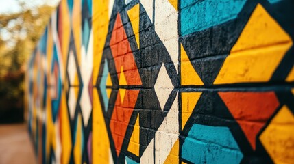 Vibrant geometric patterns on the Ndebele mural showcase rich cultural artistry