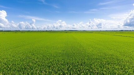 Fototapeta premium Breathtaking rice field under a clear blue sky natures tranquility captured