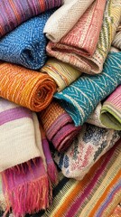 Fototapeta premium Close-up of vibrant handwoven Argentinian textiles showcasing skillful patterns and textures