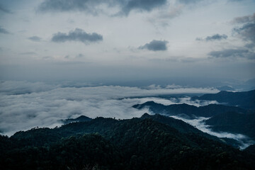 Majestic sunrise over mountain peaks cloudy landscape nature photography serene environment aerial view tranquility and wonder