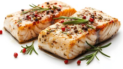 Food, Marinated Fish, on White Background, Photo Realistic, Wallpaper, Cover and Screen for Smartphone, PC, Laptop, 9:16 and 16:9 Format