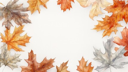 Watercolor Autumn Leaves Frame for Thanksgiving Greeting Cards, Fall Decorations, and Autumnal Designs