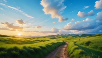 Fototapeta premium landscape with grass and clouds