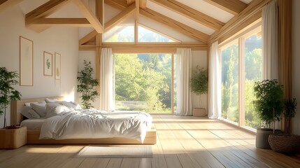 Fototapeta premium Beautiful Colored Mockup Bedroom Interior Blank Poster Decoration Art Background Image, generative AI