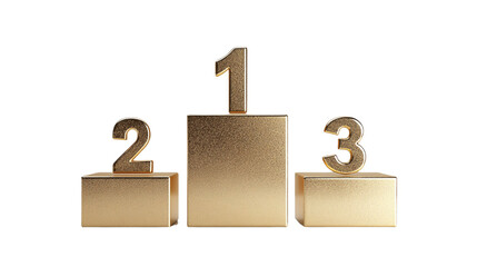 Golden winner podium, isolated on white. Transparent background.