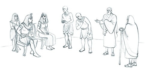 Obraz premium Moses and Aaron before Pharaoh. Pencil drawing