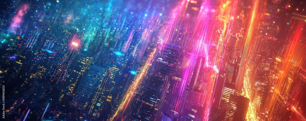 Canvas Prints digital dreamscape with flowing lights and neon effects