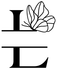 L Split Letter Border | Alphabet Monogram Frame | Decorative Vector Butterfly Design