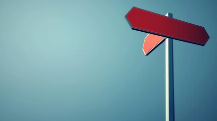 Blank Red Directional Sign on a Minimalist Background with Clear Sky, Suitable for Guidance, Location, Travel, and Decision-Making Concepts