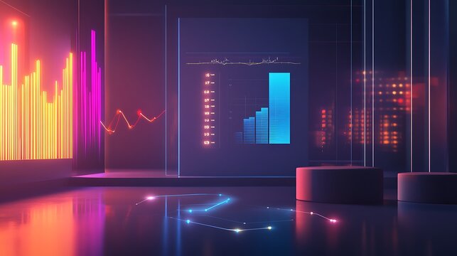 Abstract modern business workspace with glowing success metrics