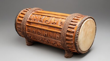 Intricate carvings on this Argentine drum highlight skilled craftsmanship and design