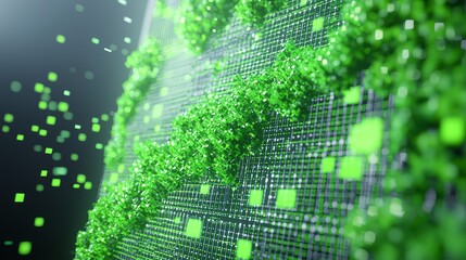 Dynamic green data visualization virtual environment digital art tech concept abstract viewpoint modern aesthetics