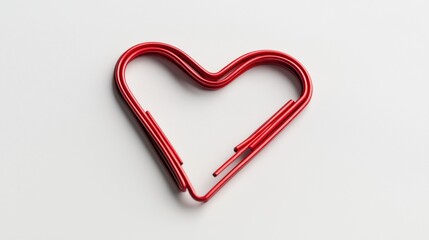 A red paperclip shaped like a heart on a light background.