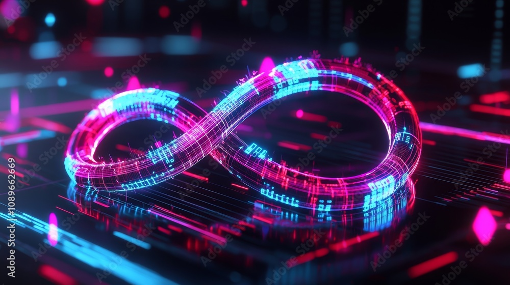 Fototapete Dynamic infinity loop visual display digital art virtual space modern design high-tech perspective abstract concept