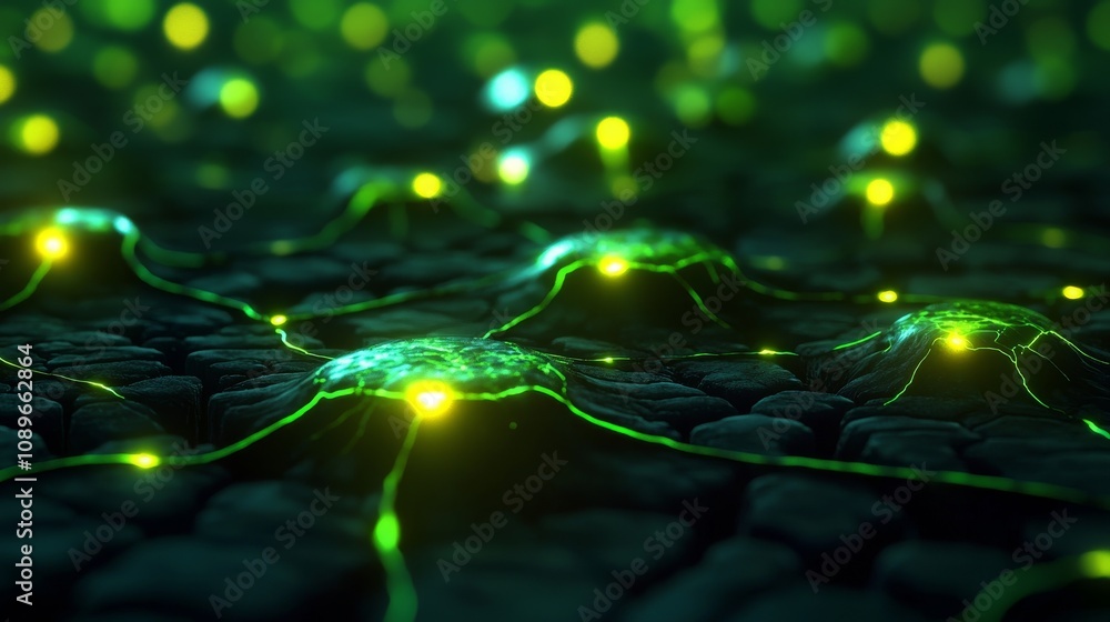 Poster neural activity visualization scientific research lab digital art high-tech environment macro view n