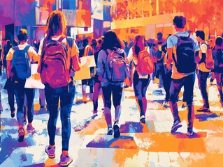 Vibrant Student Protest A Colorful Gathering of Youth Advocating for Change in an Urban Environment